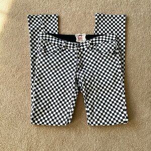 Cord Black and White Checkered Skinny Pants